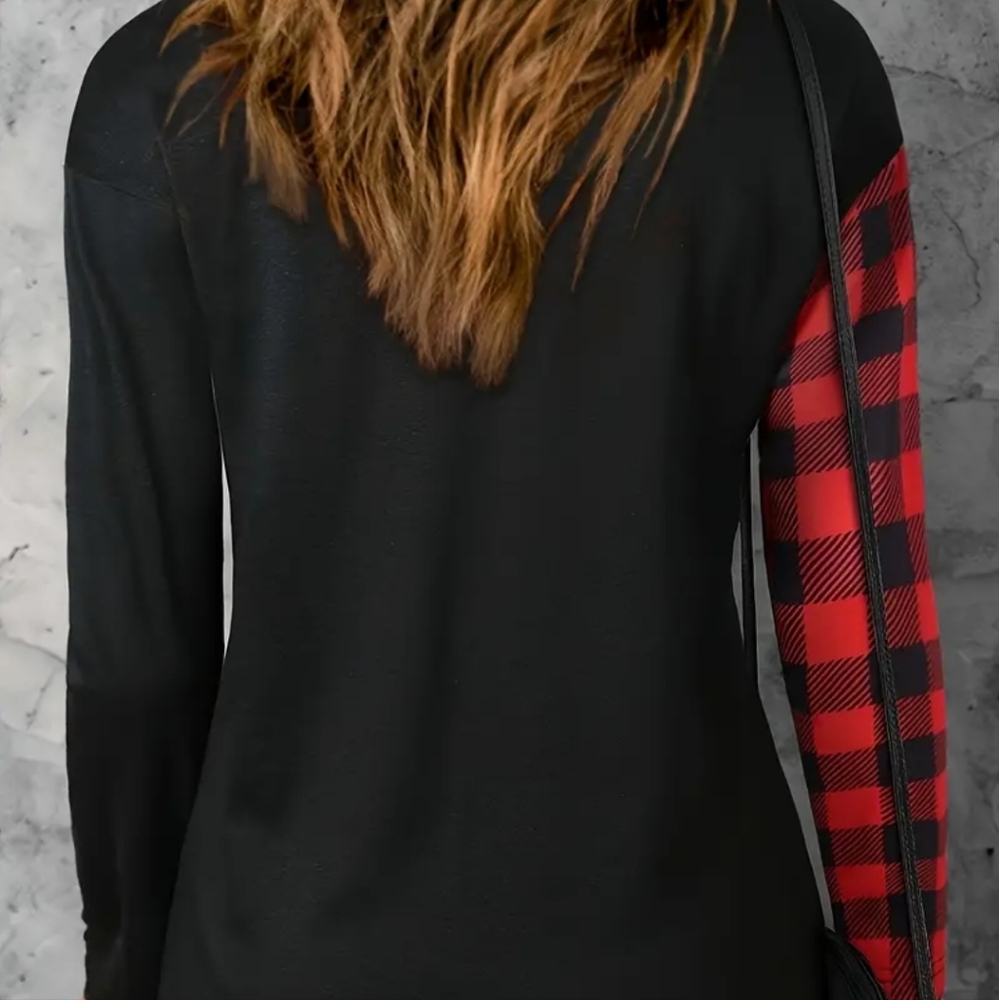 SALE ** BRAND NEW ** Plaid V-Neck Women's Top - Red and Black - Picture 2 of 2